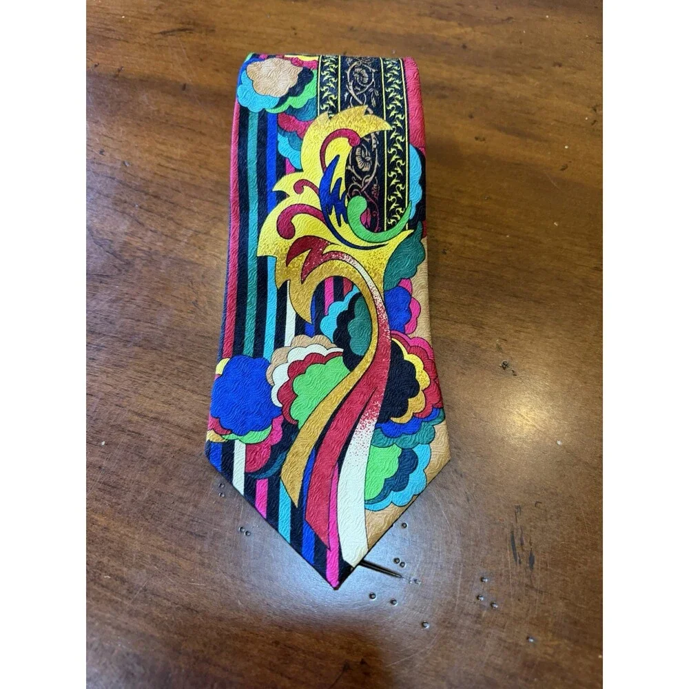 Vintage Electric Neckwear Power Line Necktie Tie 100% Silk Multi Color.